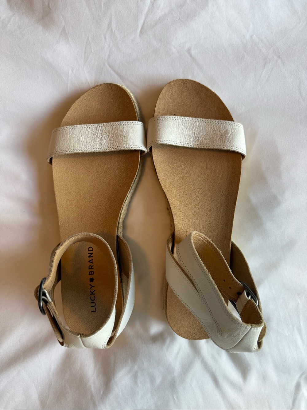 Lucky Brand Off-White Leather Ankle-Strap Slide Sandals